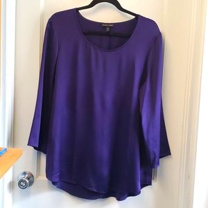 Eileen Fisher 100% Silk 3/4 sleeve tunic length blouse size M purple